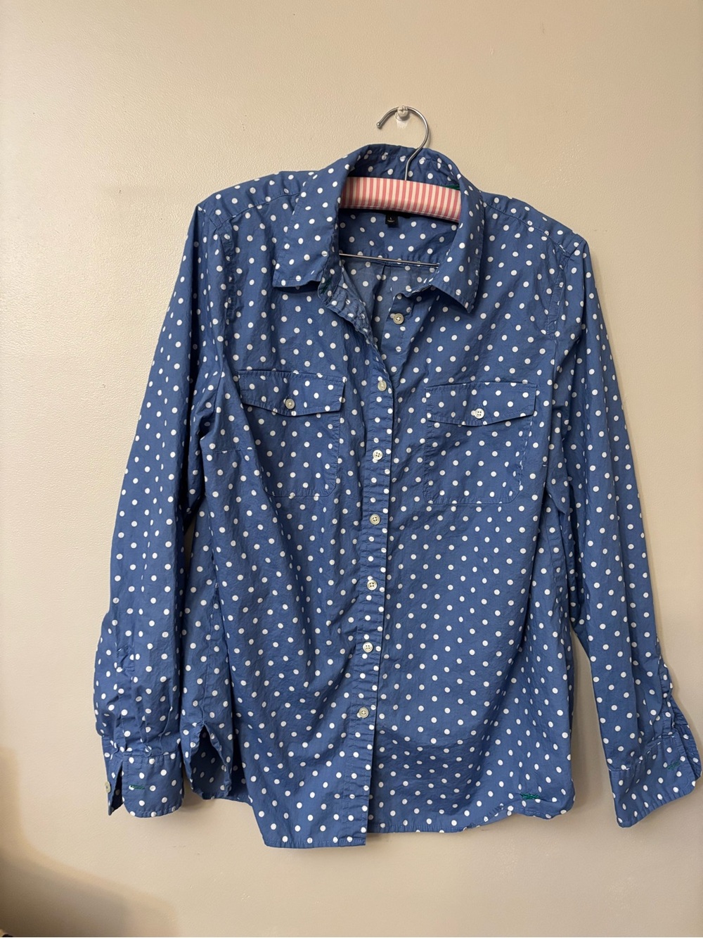 Talbots Blue and White Polka Dot Shirt